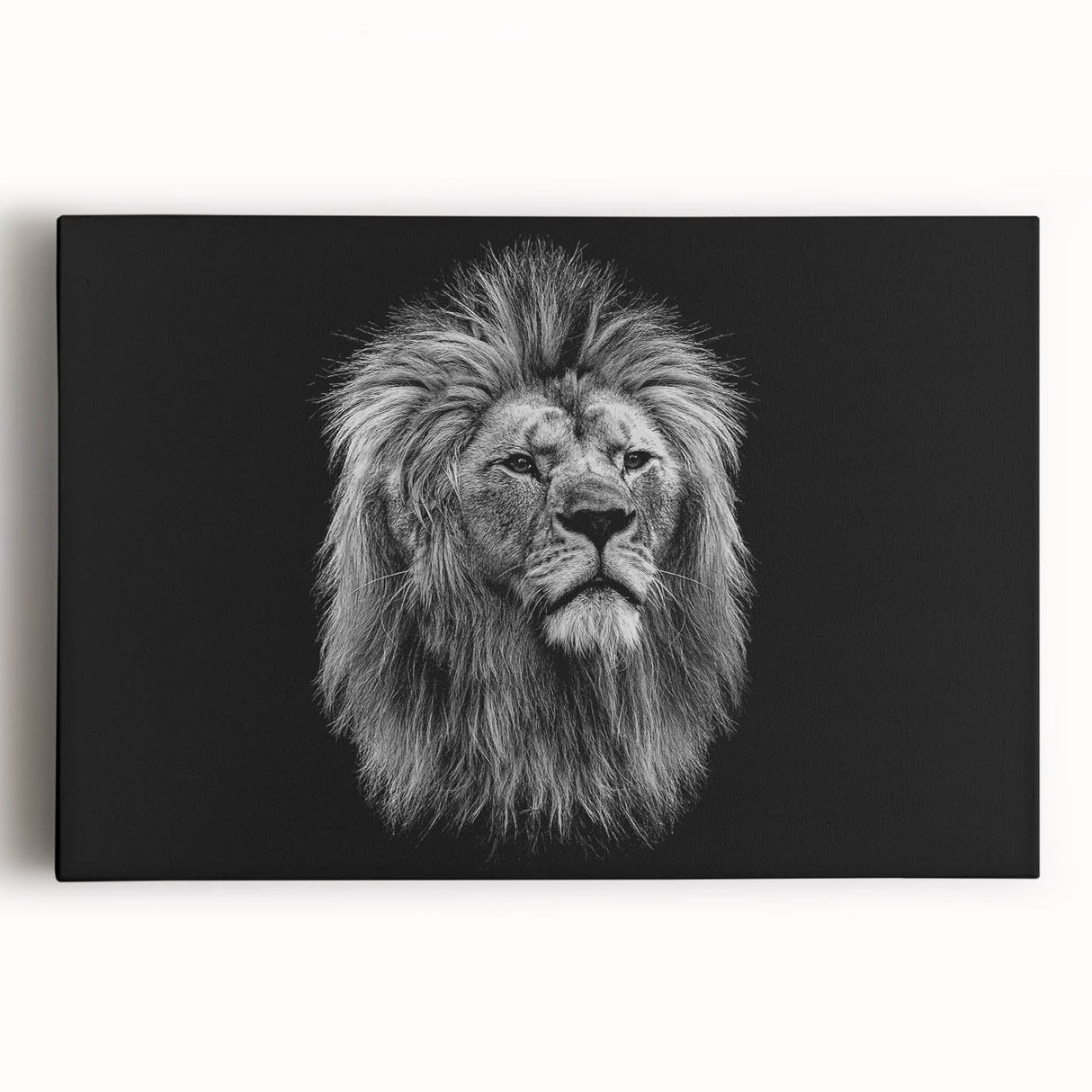 Stretched canvas wall art featuring a majestic lion design with vibrant colors and intricate details, perfect for wildlife enthusiasts and home decor.