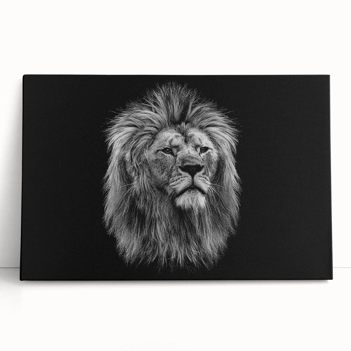 Stretched canvas wall art featuring a majestic lion design, showcasing vibrant colors and intricate details, perfect for home decor in animal-themed spaces.