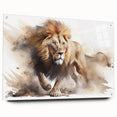 Close-up of a side view of a lion design wall art piece made from acrylic glass, showcasing vibrant colors and intricate details, perfect for wildlife enthusiasts.