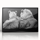 Framed acrylic wall art showcasing a striking lion design on a black background, perfect for wildlife lovers and modern decor enthusiasts, enhancing any interior space.