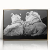 Framed wall art showcasing a majestic lion design in gold-acrylic finish, ideal for wildlife enthusiasts, enhancing home decor with elegance and nature's beauty.