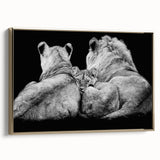 Framed canvas wall art featuring a majestic lion design in rich gold tones, showcasing intricate details and textures, perfect for animal lovers and home decor enthusiasts.