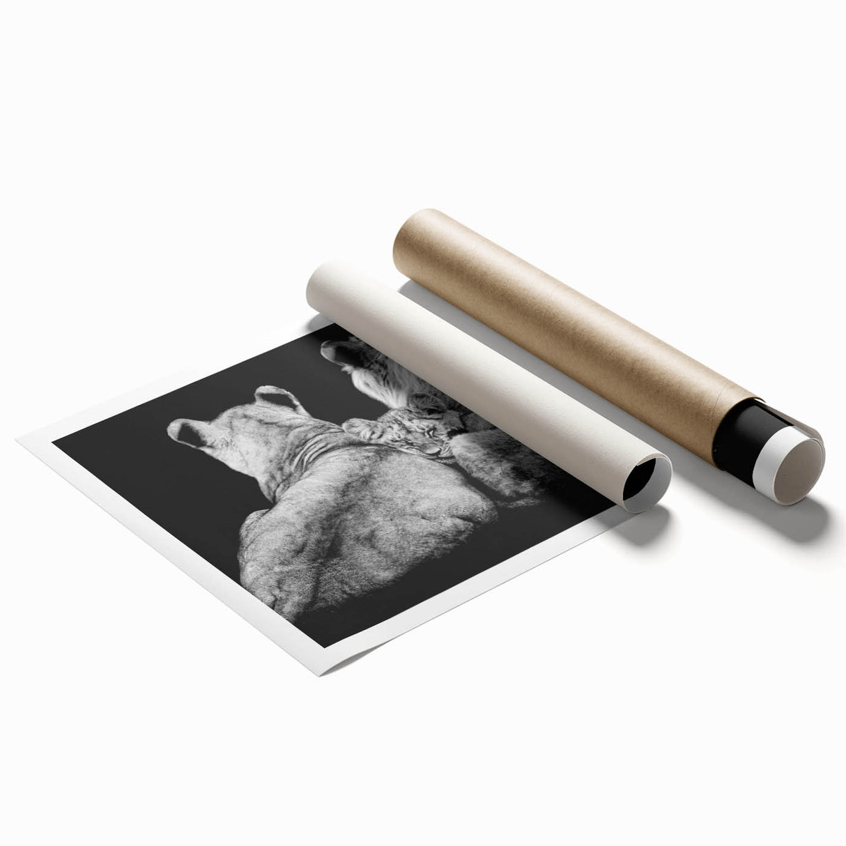 Vibrant wall art print showcasing a majestic lion in a wild landscape, ideal for animal lovers and home decor enthusiasts, rolled for easy framing and display.