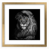 Framed wall art featuring a majestic lion design in a gold frame, showcasing intricate details and vibrant colors, perfect for wildlife enthusiasts and home decor.
