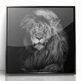 Framed wall art showcasing a majestic lion design in vibrant colors, set against a sleek black background, perfect for animal lovers and home decor enthusiasts.