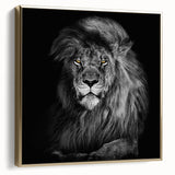 Framed canvas wall art featuring a majestic lion design in a gold frame, showcasing intricate details and vibrant colors, ideal for wildlife enthusiasts and home decor.