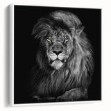 Framed canvas wall art featuring a majestic lion design in a minimalist style, set against a white background, perfect for wildlife enthusiasts and modern decor.