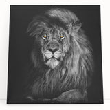 Stretched canvas wall art featuring a striking lion design, showcasing vibrant colors and intricate details, perfect for wildlife enthusiasts and home decor.