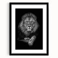Framed wall art featuring a striking lion design, set against a black mat, showcasing vibrant colors and intricate details, perfect for wildlife enthusiasts.