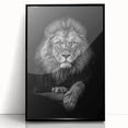 Framed acrylic wall art featuring a striking close-up of a lion design, set against a sleek black border, perfect for animal lovers and wildlife decor enthusiasts.