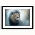 Framed wall art featuring a majestic lion design, set against a black mat, showcasing intricate details and vibrant colors, perfect for wildlife enthusiasts.