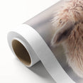 Vibrant rolled canvas featuring a whimsical llama and alpaca design, perfect for animal lovers, showcasing colorful illustrations ideal for home decor.