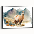 Framed wall art featuring a side view of a llama and alpaca design, showcasing vibrant colors and intricate details, perfect for animal lovers and home decor enthusiasts.