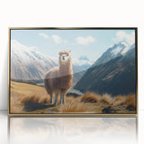Framed wall art featuring a front view of a llama and alpaca design, showcasing vibrant colors and intricate details, perfect for animal lovers' decor.