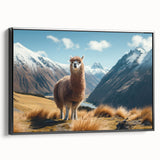 Framed wall art featuring a side view of a llama and alpaca design, showcasing vibrant colors and intricate details in a modern decor style. Perfect for animal lovers and home decoration.