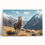 Colorful stretched canvas wall art featuring a whimsical llama and alpaca design, perfect for adding a playful touch to home decor. This artwork showcases vibrant colors and intricate details, making it an eye-catching focal point in any room.