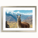 Framed wall art collection featuring a llama and alpaca design, showcased in a sleek silver frame with a mat, perfect for animal lovers and modern decor.
