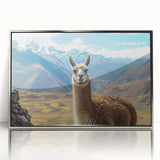 Framed acrylic wall art featuring a striking design of a llama and an alpaca, showcasing vibrant colors and intricate details, perfect for animal lovers' decor.