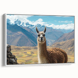 Framed wall art collection showcasing a side view of a llama and alpaca design in vibrant colors on a white background, ideal for animal lovers and home decor enthusiasts.