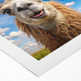 Colorful rolled canvas artwork depicting a llama and alpaca in a whimsical, nature-inspired design, perfect for animal lovers and home decor enthusiasts.