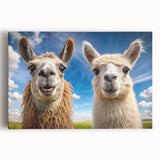 Llama and alpaca wall art canvas print showcasing vibrant colors and intricate details, perfect for adding a whimsical touch to home decor.
