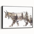 Framed canvas wall art featuring a majestic lynx design in a black frame, showcasing detailed fur textures and vivid colors, ideal for wildlife decor enthusiasts.