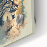 Close-up of a vibrant lynx wall art design on acrylic glass, showcasing intricate details and bold colors, perfect for animal lovers and modern decor enthusiasts.