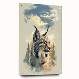 Acrylic wall art featuring a side view of a lynx design, showcasing vivid colors and intricate details, mounted with decorative pins for a modern touch.