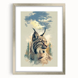 Lynx wall art collection framed with a silver mat, showcasing a realistic lynx design in a modern style, perfect for wildlife enthusiasts and home decor.