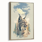 Framed canvas wall art featuring a lynx design, showcasing intricate details and a gold frame. Ideal for animal lovers and modern decor enthusiasts.