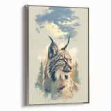 Framed canvas wall art showcasing a lynx design, featuring intricate details and a silver frame, perfect for enhancing modern home decor with a touch of wildlife elegance.