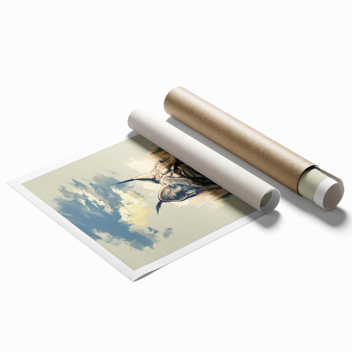 Lynx-themed wall art print showcasing a vibrant and detailed design of a wild lynx in a natural setting, rolled and ready for framing or display. Perfect for animal lovers and nature enthusiasts.