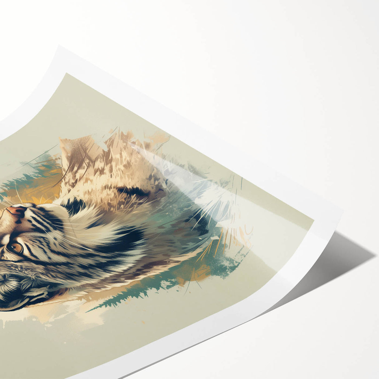 Lynx wall art print showcasing a beautifully illustrated wild lynx in a natural setting, featuring vibrant colors and intricate details, perfect for nature lovers.