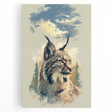 Lynx wall art design on stretched canvas, showcasing a vibrant depiction of the wild feline in a natural setting, ideal for animal lovers and home decor enthusiasts.