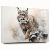 Lynx-themed wall art design displayed in acrylic glass, showcasing a side view of the wild feline in a vibrant, colorful setting, perfect for wildlife enthusiasts.