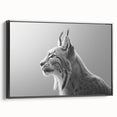 Framed canvas wall art featuring a sleek black lynx design, showcasing intricate detailing and vibrant colors, perfect for wildlife enthusiasts and modern decor.