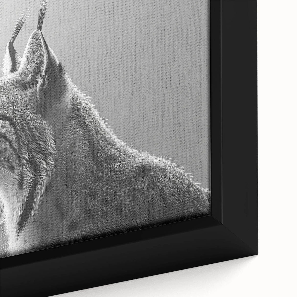 Close-up of a framed canvas wall art featuring a detailed lynx illustration, showcasing vibrant colors and intricate textures, perfect for wildlife enthusiasts and home decor.