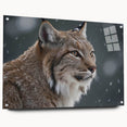 Lynx wall art design displayed in acrylic glass, showcasing a side view with vibrant colors and intricate details, perfect for wildlife enthusiasts and home decor.