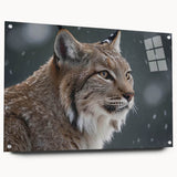 Lynx wall art design displayed in acrylic glass, showcasing a side view with vibrant colors and intricate details, perfect for wildlife enthusiasts and home decor.