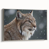 Framed wall art featuring a majestic lynx design in a silver frame, showcasing intricate details and vibrant colors, perfect for wildlife enthusiasts' decor.