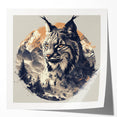 Lynx wall art print showcasing a realistic depiction of a wild lynx in a serene forest setting, perfect for nature enthusiasts and home decor. This glossy print enhances any interior with its vibrant colors and intricate details, making it a standout piece for wildlife lovers.