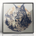 Framed wall art featuring a lynx design, showcasing vibrant colors and intricate details, set in a sleek black frame, ideal for animal lovers and contemporary decor.