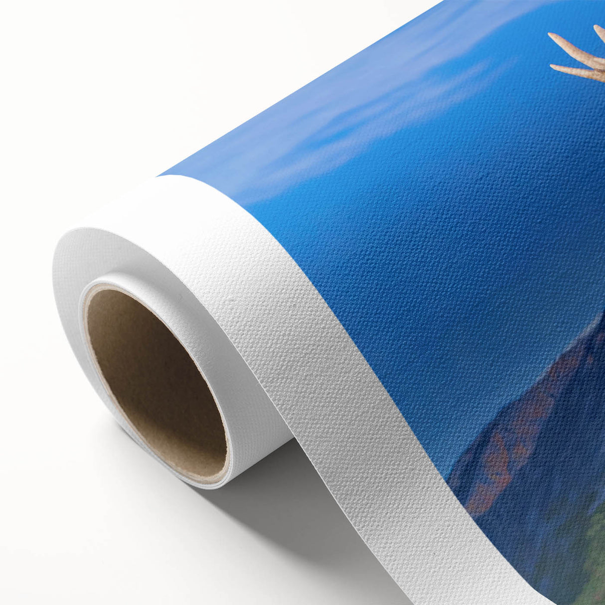 Rolled canvas artwork showcasing a beautifully detailed moose and elk design, featuring rich colors and naturalistic elements, perfect for wildlife enthusiasts.