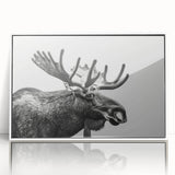 Framed wall art featuring a moose and elk design in a natural setting, showcasing intricate details and vibrant colors, perfect for wildlife enthusiasts' decor.