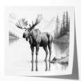 Moose and elk wall art design displayed on a glossy print, showcasing intricate wildlife illustrations, perfect for nature enthusiasts and home decor lovers.