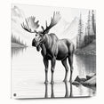 Side view of an acrylic glass wall art piece displaying a moose and elk design from the "Animals of the Wild" collection, showcasing vibrant colors and intricate details, perfect for nature lovers.