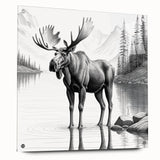 Side view of an acrylic glass wall art piece displaying a moose and elk design from the "Animals of the Wild" collection, showcasing vibrant colors and intricate details, perfect for nature lovers.