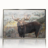 Framed wall art collection featuring a moose and elk design, presented in a sleek silver frame with an acrylic front, showcasing vibrant wildlife imagery.