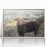 Framed wall art showcasing a moose and elk design, featuring vibrant colors and intricate details, perfect for nature enthusiasts and home decor.