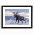 Framed wall art featuring a moose and elk design from the "Animals A Wild Life" collection, presented in a sleek black frame with a mat, showcasing wildlife artistry for home decor.